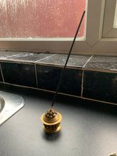 Load image into Gallery viewer, Protection & Success Golden Incense Stick Holder Screw Lid Jar for Holding Items 2 in 1 Holder Golden Brass Spiritual Divination Tool