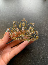 Load image into Gallery viewer, Good Luck Crown Tiara Hair Piece Decoration with Grips Gold Rhinestones for Prom, Wedding Quinceanera party Queen Princess Headpiece Jewellery