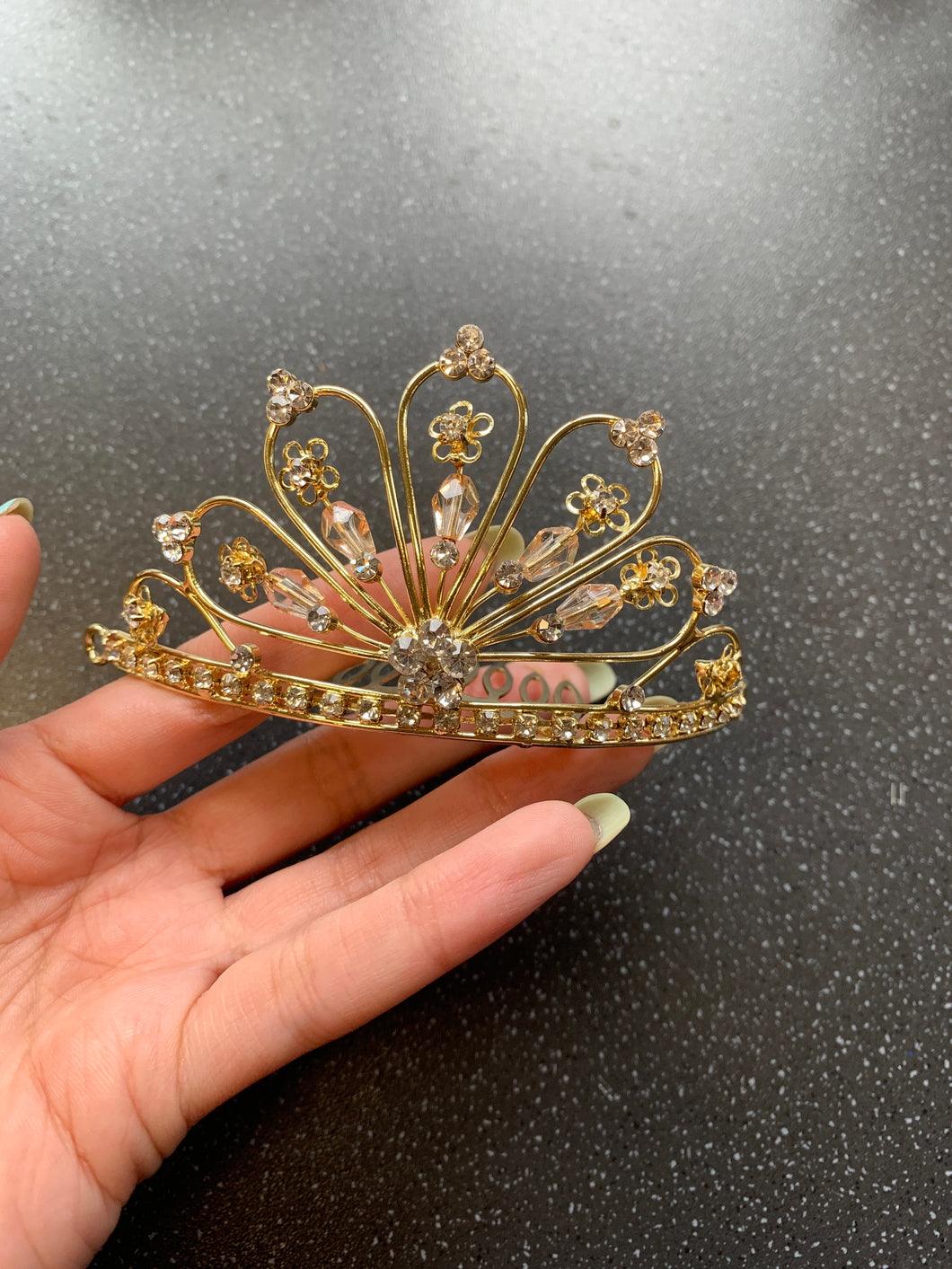 Good Luck Crown Tiara Hair Piece Decoration with Grips Gold Rhinestones for Prom, Wedding Quinceanera party Queen Princess Headpiece Jewellery