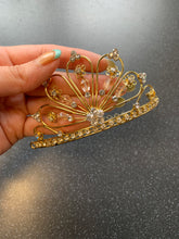 Load image into Gallery viewer, Good Luck Crown Tiara Hair Piece Decoration with Grips Gold Rhinestones for Prom, Wedding Quinceanera party Queen Princess Headpiece Jewellery