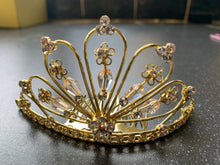 Load image into Gallery viewer, Good Luck Crown Tiara Hair Piece Decoration with Grips Gold Rhinestones for Prom, Wedding Quinceanera party Queen Princess Headpiece Jewellery