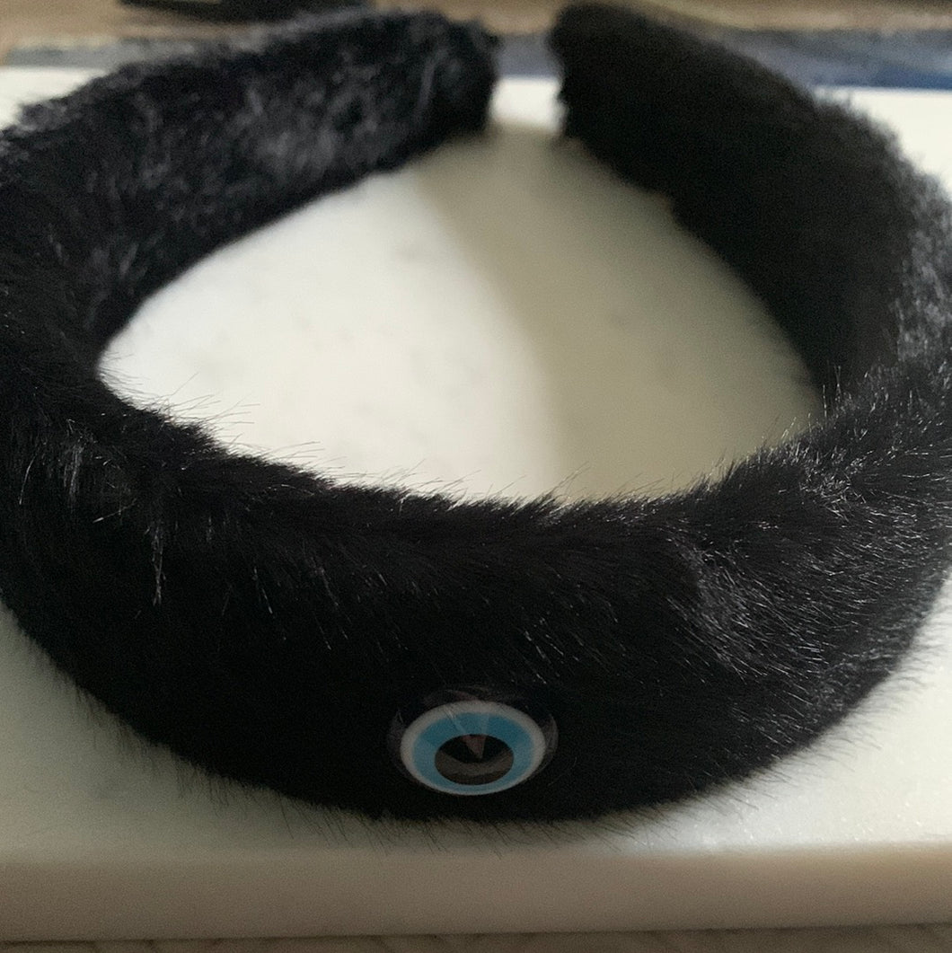 Protection Hairband fluffy black evil eye headband