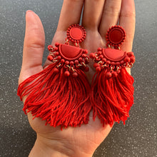 Load image into Gallery viewer, Love Intention Tassel red Beaded Earrings for Strong Relationships, Strengthening Heart Chakra Handmade Hanging Beaded
