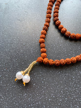 Load image into Gallery viewer, EXTREMELY LUCKY Prayer Beads 108 Mala Japa Rudraksha Blessed in India Handmade Faux Pearl Tassel Spiritual Meditation Beads Rudraksh

