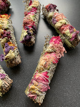 Load image into Gallery viewer, Sage Smudge Stick With Dried Flowers &amp; Lavender for Protection &amp; Cleansing You &amp; Your Space
