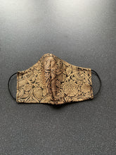 Load image into Gallery viewer, Gold &amp; Black Baroque Woven Silk Face Mask with Elastic &amp; Lined
