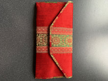 Load image into Gallery viewer, Make Your Wishes Come Good Luck Red Green Clutch Purse With Chain Raw Silk
