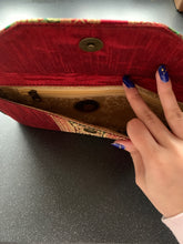 Load image into Gallery viewer, Make Your Wishes Come Good Luck Red Green Clutch Purse With Chain Raw Silk
