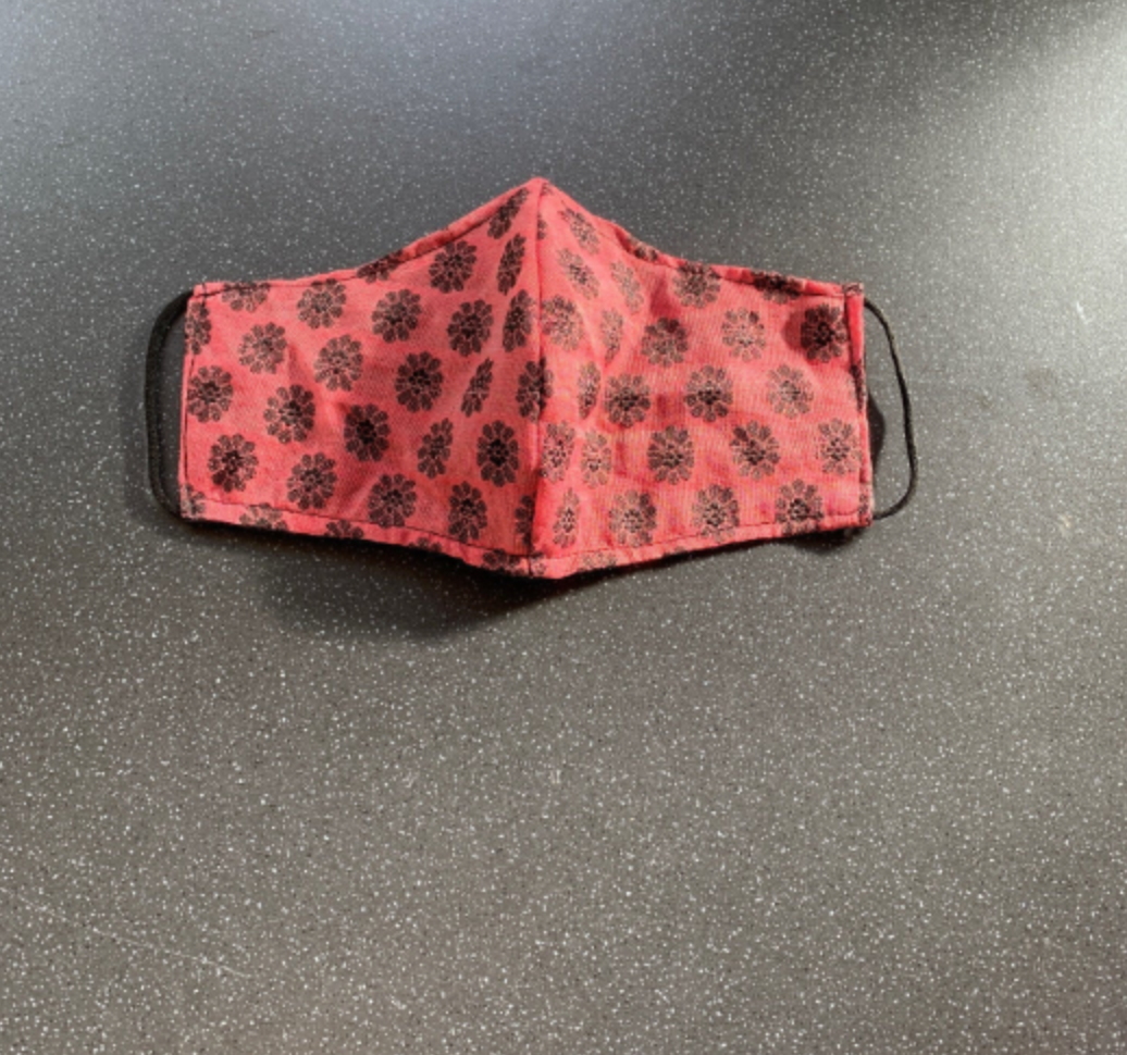 Pink Floral Polyester Cotton Face mark with Elastic and lined