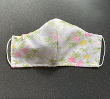 Load image into Gallery viewer, White Floral Cotton Face Mask with Elastic &amp; Lined

