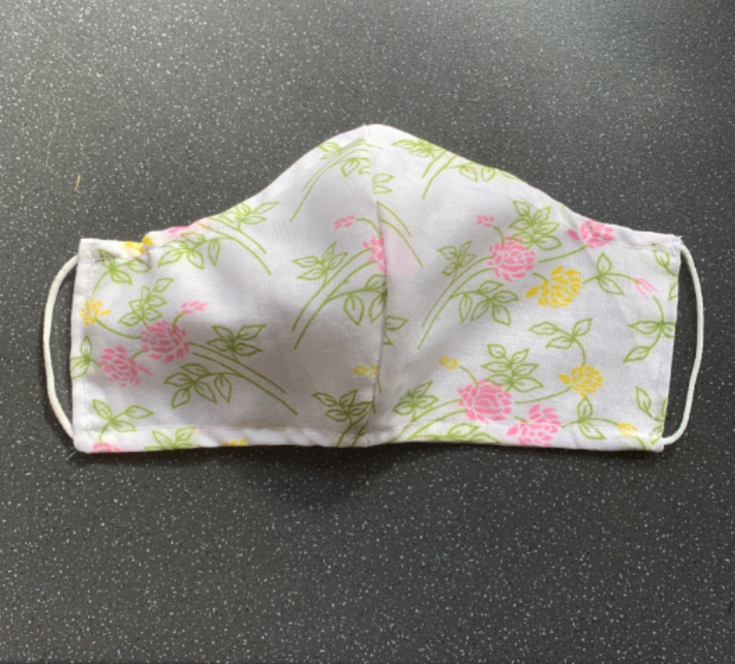 White Floral Cotton Face Mask with Elastic & Lined