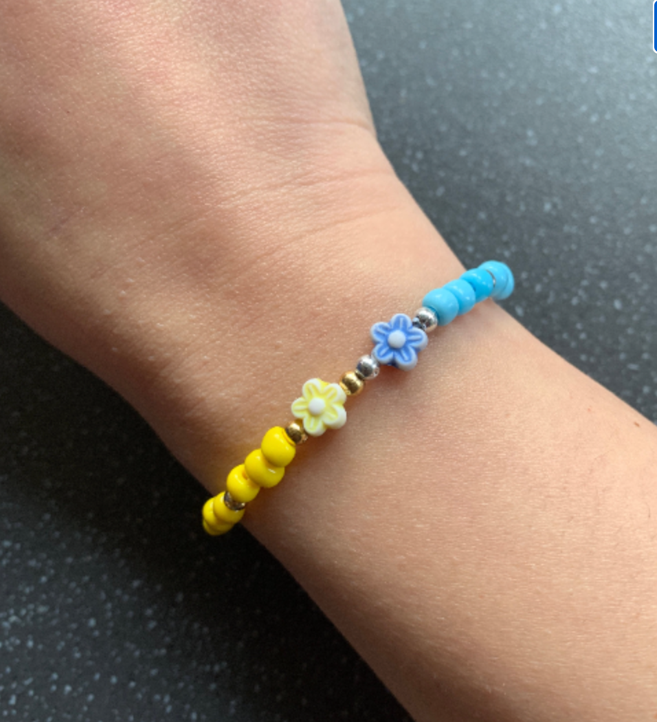 Attract Better Days Blue & Yellow Happiness Blockage Remover Flower Intention Manifesting Tie Bracelet