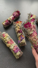 Load and play video in Gallery viewer, Sage Smudge Stick With Dried Flowers &amp; Lavender for Protection &amp; Cleansing You &amp; Your Space
