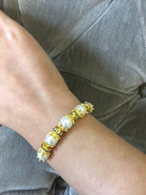 Good Luck Faux Pearl and Gold Intention Adjustable Bracelet for Luck, Happiness, Prosperity, Fortune, Good Outcomes