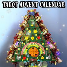 Load image into Gallery viewer, Tarot Advent Calendar Christmas Tree with Affirmation Intention Bracelets Limited Edition Spiritual Handmade Fairy Lights, Tinsel Decoration
