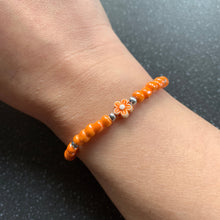 Load image into Gallery viewer, Believe &amp; Receive Motivation Intention Tie Bracelet for Receiving Your Goals, Dreams, Manifesting and Vision Orange Silver Flower Floral Soft Thread Tie Bracelet
