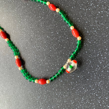 Load image into Gallery viewer, Love Necklace Clasp Beaded Two Tone Pendant Green Red for Attracting Love, Commitment and Heart Chakra Statement Intention Jewellery
