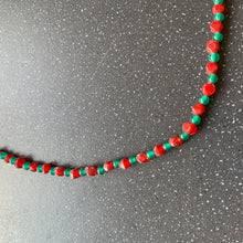 Load image into Gallery viewer, Love Necklace Over The Head Beaded Green and Red for Attracting Love, Happiness, and Commitment, Heart Chakra Statement Intention Jewellery

