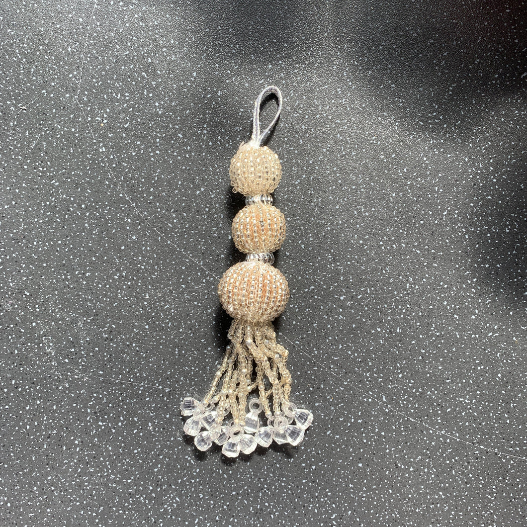 Make Your Wishes Come True Intention Hand Beaded Tassel Silver Ivory Ornament