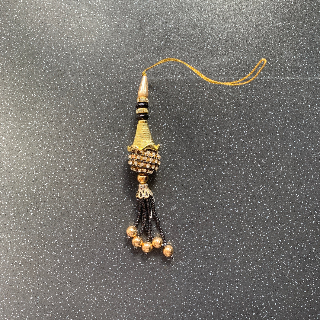 Evil Eye Protection Hanging Charm Gold Black and Gold Intention Tassel