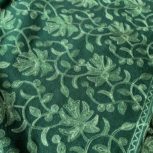 Load image into Gallery viewer, Heart Chakra Love Hand Embroidered Floral Pashmina Shawl Scarf Emerald Grass Green Monochrome Flower Embroidery Design Warm Soft 100% Cashmere Blend Fabric
