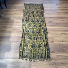 Load image into Gallery viewer, Evil Eye Paisley Floral Pashmina Shawl Scarf Sequin Embellished Golden Black Reversible Tarot Style Design Warm Soft 100% Cashmere Blend Fabric
