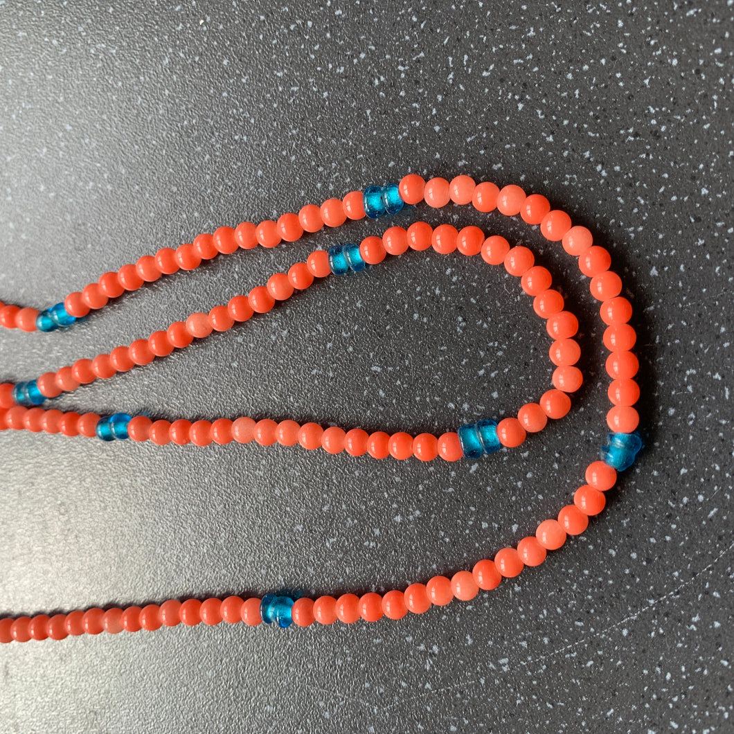 Law Of Attraction Over The Head Beaded Orange and Light Blue for Manifesting Faux Pearl Fashion Statement Intention Jewellery