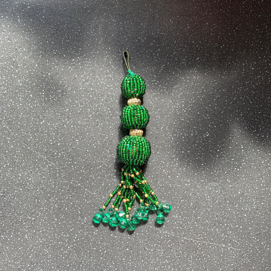 Heart Chakra Intention Boosting Tassel Hand Beaded Green Gold Ornament for Joy Health Heart Chakra