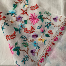 Load image into Gallery viewer, Love Manifesting Hand Embroidered Floral Pashmina Shawl Scarf Multicolour Thread Work White Design Flower Embroidery Warm Soft 100% Cashmere Blend Fabric
