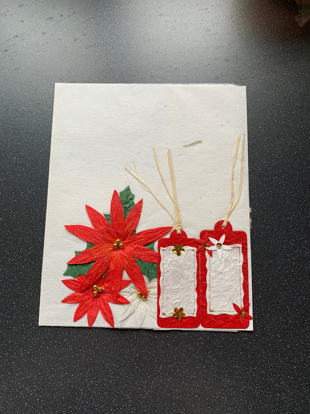 Handmade Paper Gift Wrapping Set and Tags Embellishments for Decoration, Scrapbooking, Journalling, Planning Poinsettia, tags Set