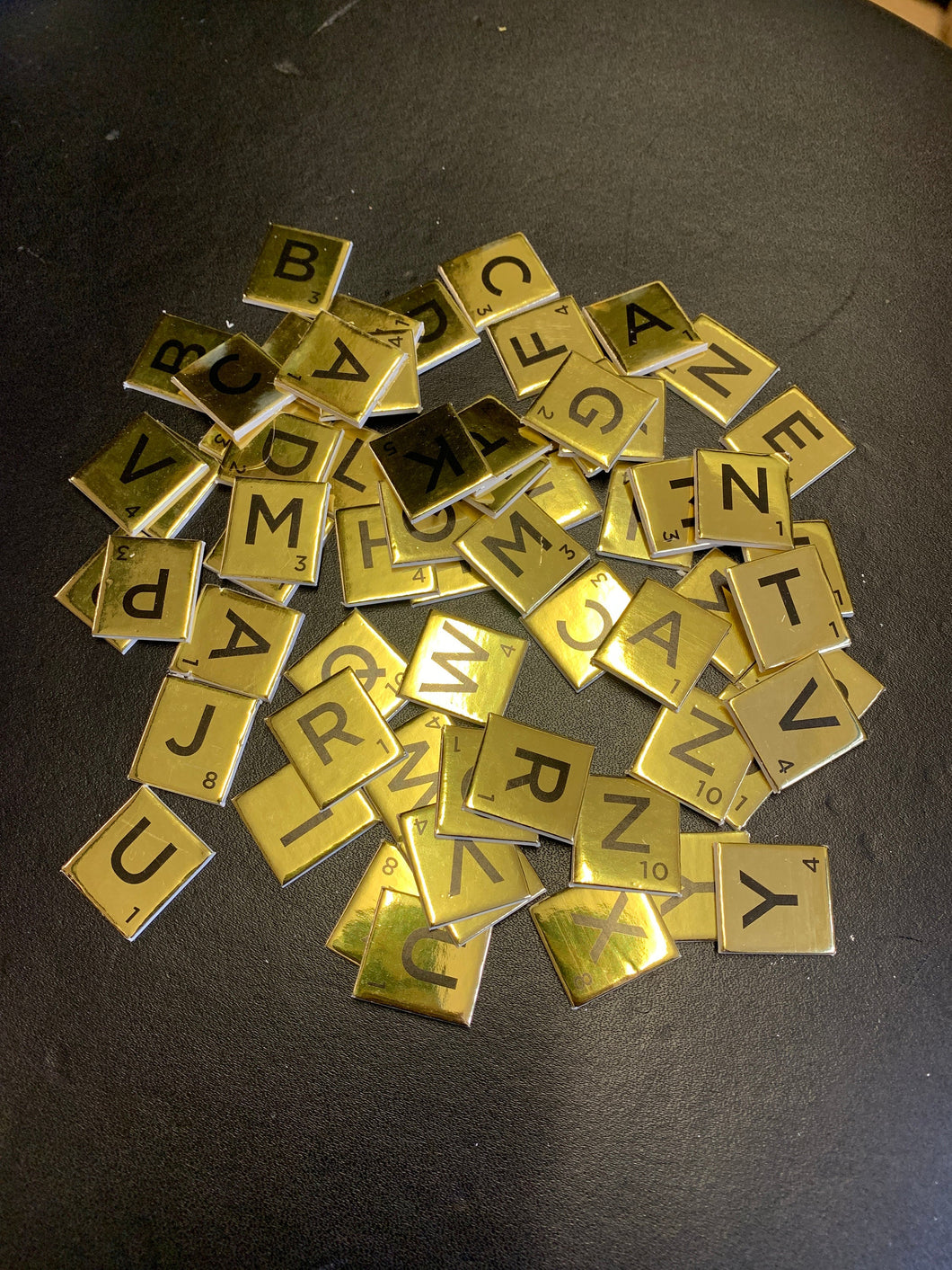 Gold Letters for Divination Charm Casting Games 58 pieces Mixed Assortment Ornaments Letters Scrabble Scrapbooking Charms Smooth