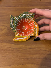 Load image into Gallery viewer, Make Your Wishes Come True Hand painted Small Trinket Dish Indian Clay Material Orange Green Square for storage of items, jewellery hand made embellished tray 9 x 8cm
