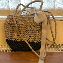 Load image into Gallery viewer, Abundance &amp; Wealth Woven Basket Bag Grey Bag Purse with Long Chain Double Top Handle Bag Pretty Unique Statement
