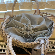 Load image into Gallery viewer, Abundance &amp; Wealth Woven Basket Bag Grey Bag Purse with Long Chain Double Top Handle Bag Pretty Unique Statement
