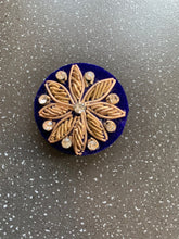 Load image into Gallery viewer, Third Eye Chakra Intention Blue Gold Beaded Embroidery Button Charm for Boosting Intuition and Psychic Powers
