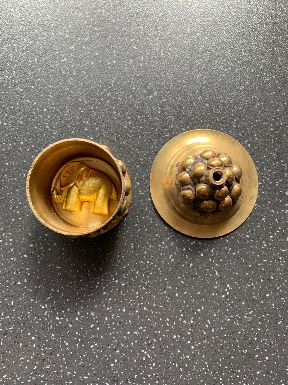 Protection & Success Ganesha Brass Incense Stick Holder Screw Lid Jar for Holding Items 2 in 1 Holder Golden Spiritual Divination Tool