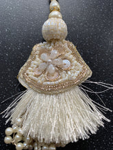 Load image into Gallery viewer, Attract Success &amp; Wealth Hanging Gold Beaded Faux Pearl Intention White Beaded Tassel
